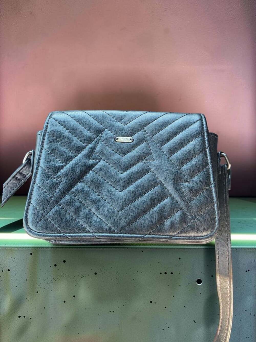 Ikks Black Quilted Crossbody Bag With Lightning Bolt Details